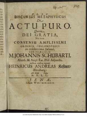 Discursus Metaphysicus De Actu Puro