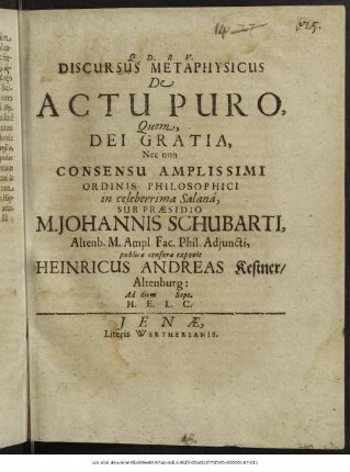 Discursus Metaphysicus De Actu Puro