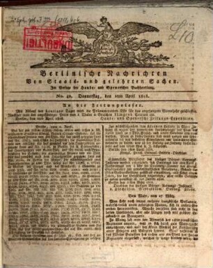 Berlinische Nachrichten von Staats- und gelehrten Sachen. 1818,4/6, 1818,4/6