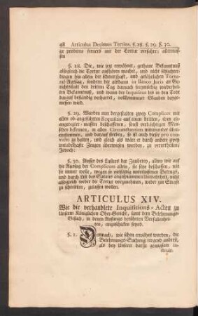 Articulus XIV. Wie die verhandlete Inquisitions-Acten ... einzuschicken seynd.