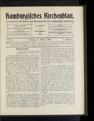Nr. 44. Hamburg, 31. Oktober 1909. 6. Jahrgang.