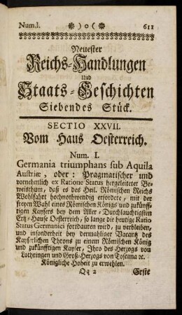 611-699, Sectio XXVII. Vom Haus Oesterreich