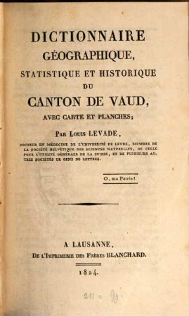 Dictionnaire géographique, statistique et historique du Canton de Vaud