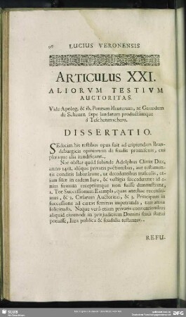 Articulus XXI. Aliorum Testium Auctoritas