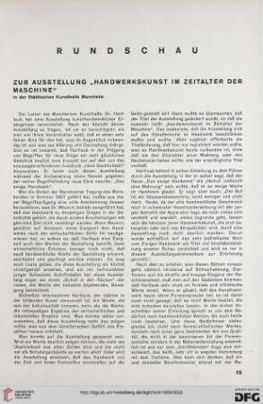 4: Zur Ausstellung "Handwerkskunst im Zeitalter der Maschine" in der Städtischen Kunsthalle Mannheim