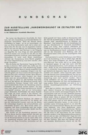 4: Zur Ausstellung "Handwerkskunst im Zeitalter der Maschine" in der Städtischen Kunsthalle Mannheim