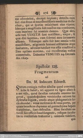 Epistolae 128. Fragmentum ad Dn. M. Iodocum Edzardi