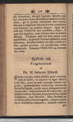 Epistolae 128. Fragmentum ad Dn. M. Iodocum Edzardi