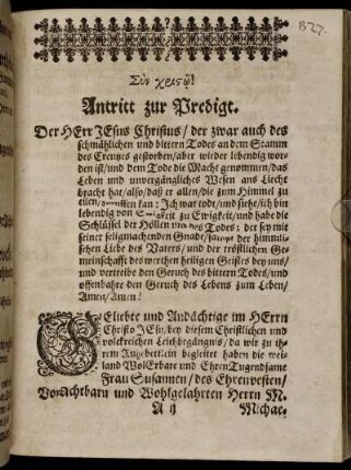 Antritt zur Predigt; Eingang; Abhandlung.