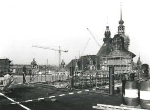 Dresden-Altstadt, Augustusstraße 2. Ständehaus (1901-1907; P. Wallot). Substanzsicherung / Wiederaufbau Dach. Nordflügel vor Montage der Dachkonstruktion