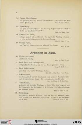 Arbeiten in Zinn und in verschiedenem Metall, Diverses (Nr. 30-75)