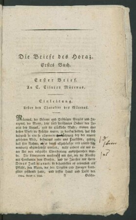Erster Brief. An G. Cilnius Mäcenas.