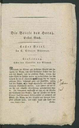 Erster Brief. An G. Cilnius Mäcenas.