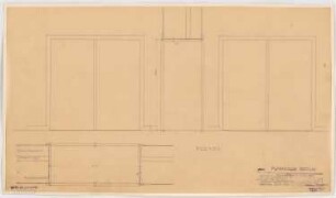 Haus des Rundfunks, Berlin-Charlottenburg: Großer Lichthof, Doppeltür in Säle und von Randbauten in Saal 3a, Aufriss, Schnitt, Grundriss 1:10