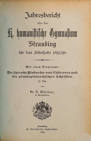 Jahresbericht über das Schuljahr .... 1895/96