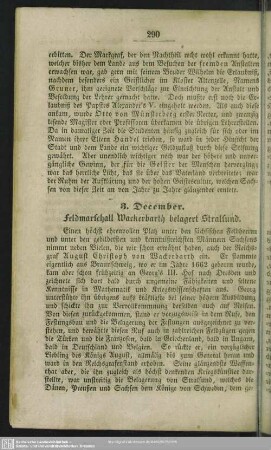 3. December. Feldmarschall Wackerbarth belagert Stralsund
