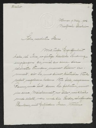 Brief von Elisabeth Förster-Nietzsche an Gerhart Hauptmann, geschrieben von Unbekannt