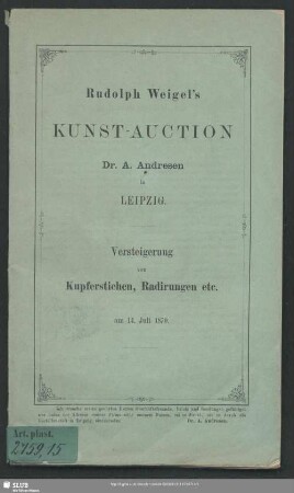 1870,14.Juli: Rudolph Weigel's Kunst-Auction