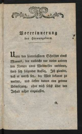 Vorerinnerung des Herausgebers