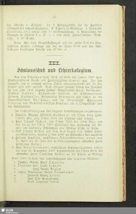 III. Schulausschuß und Lehrerkollegium