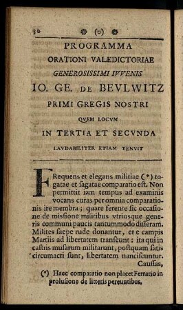 Programma Orationi Valedictoriae Generosissimi Iuuenis ...