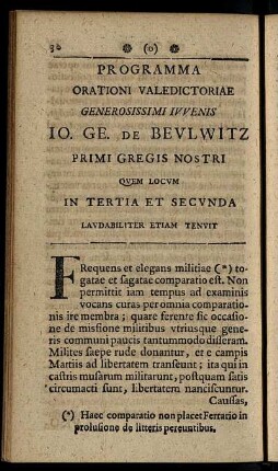 Programma Orationi Valedictoriae Generosissimi Iuuenis ...