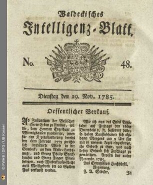 No. 48, Dienstag den 29. Nov. 1785