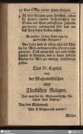 Das IV. Capitel von der Mahomethischen oder Türckischen Religion