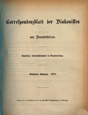 Korrespondenzblatt der Diakonissen von Neuendettelsau. 15. 1872