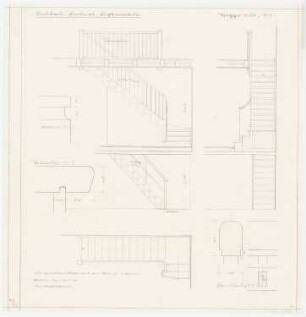 Wohnhaus Liebert, Berlin-Lichtenrade: Treppe: Grundriss, Schnitte 1:20, Handlauf Details 1:1