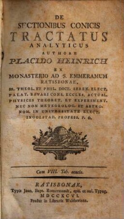 De Sectionibus Conicis Tractatus Analyticus : Cum VIII. Tab. aeneis
