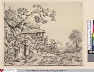 [Bäuerin mit Korb im Gespräch mit Bauer; Woman With a Basket in Conversation with a Peasant; Landschap met een boer en een boerin]
