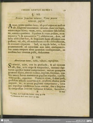 §. VII. Arteriae secundum naturam, Venae praeter naturam, pulsant