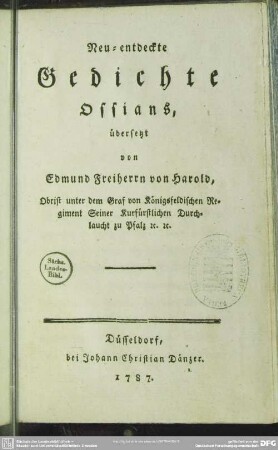 Neu-entdeckte Gedichte Ossians