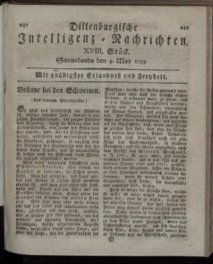 XVIII. Stück. Sonnabends den 4. May 1799.