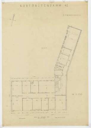 Geschäfts- und Bürohaus Hülse, Berlin-Charlottenburg: Grundriss 2. Obergeschoss 1:100