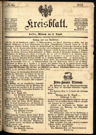 Ausgabe vom Mittwoch, den 14. August 1872.