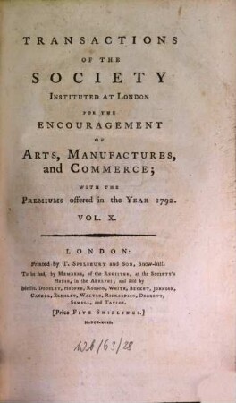 Transactions of the Society of Arts. 10. 1792