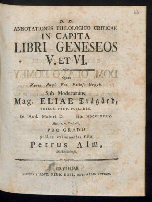 Annotationes Philologico Criticae In Capita Libri Geneseos V. Et VI.