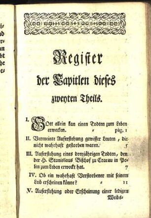 Register der Capitlen dieses zweyten Theils.