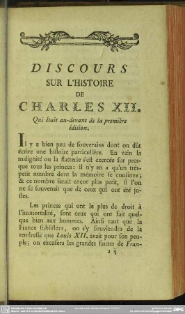 Discours Sur L'Histoire De Charles XII
