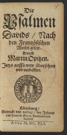 Die Psalmen Davids : Nach den Frantzösischen Weisen gesetzt