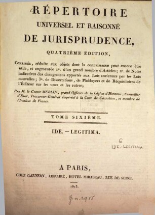 Répertoire universel et raisonné de jurisprudence, 6. Ide. - Legitima