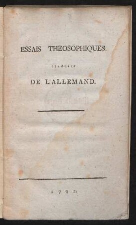 Essais Theosophiques