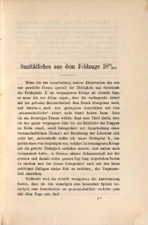 Sanitätliches aus dem Feldzuge 1870/71