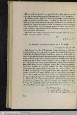 Gottlieb Ernst August Mehmel an August Wilhelm von Schlegel, Erlangen, 26.07.1800