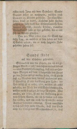 Sands Rede auf dem Schafotte gesprochen.