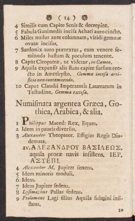 Numismata argentea Graeca, Gothica, Arabica, et alia