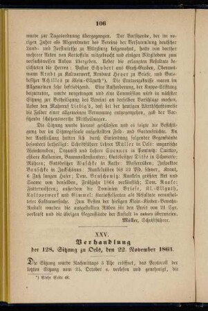 XXV. Verhandlung der 128. Sitzung zu Oels, den 22. November 1863