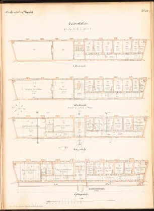 Strafanstalt, Berlin-Moabit: Irrenstation: Grundrisse KG, EG, 1.OG, 2.OG